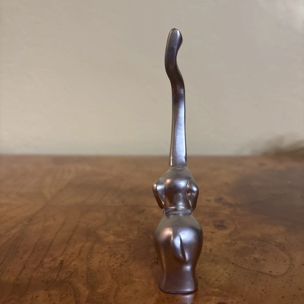 Vintage Ring Holder Elephant Long Trunk Gold Tone w/ Rhinestone Eyes